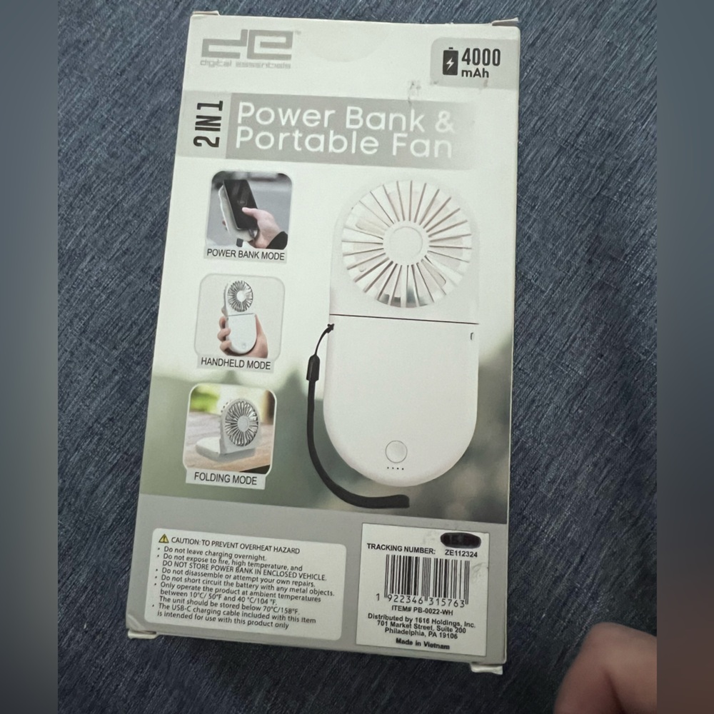 2-in-1 POWER BANK & Portable Fan 4000 mAh  New in Box - Picture 2 of 3